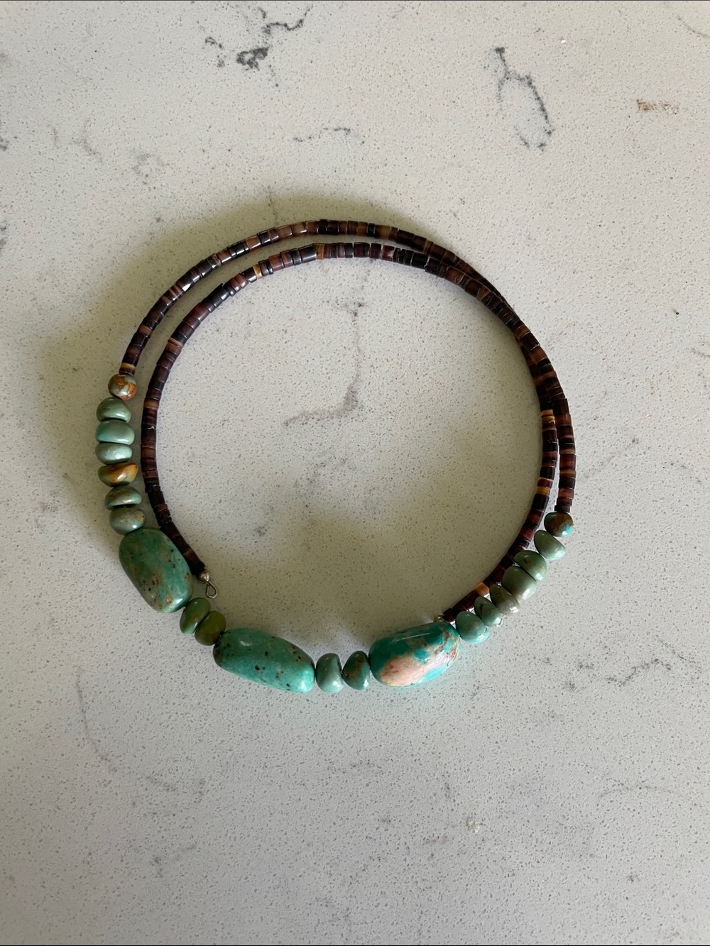 Handcrafted Turquoise-Green and Brown Shell Beaded Necklace